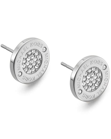 Michael Kors Silver Tone Pave Logo Heart Stud Earrings 